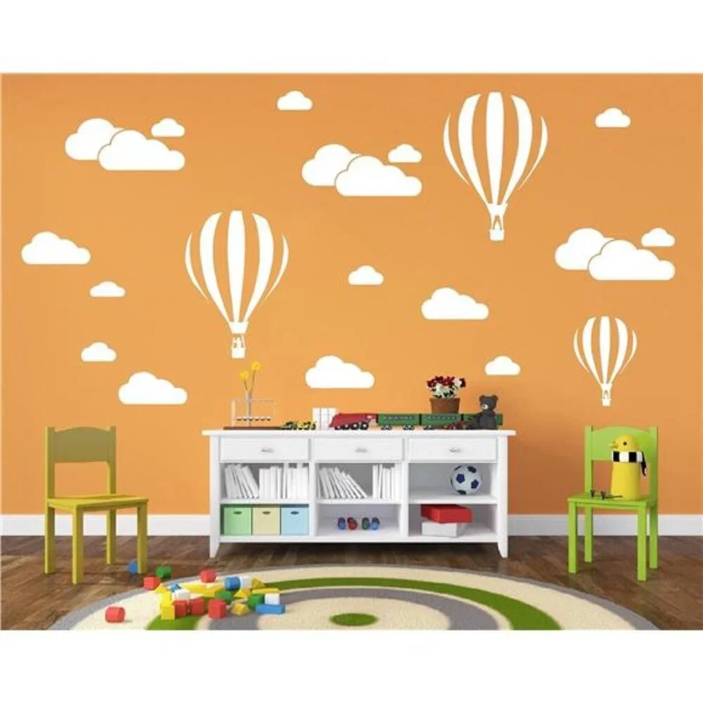 White Clouds & Hot Air Balloons Nursery Kids Childs Room Vinyl Wall Art Sticker